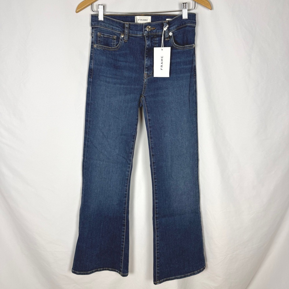 NWT FRAME The Icon Mid Rise Flare Jeans Sz 26 Dark Wash